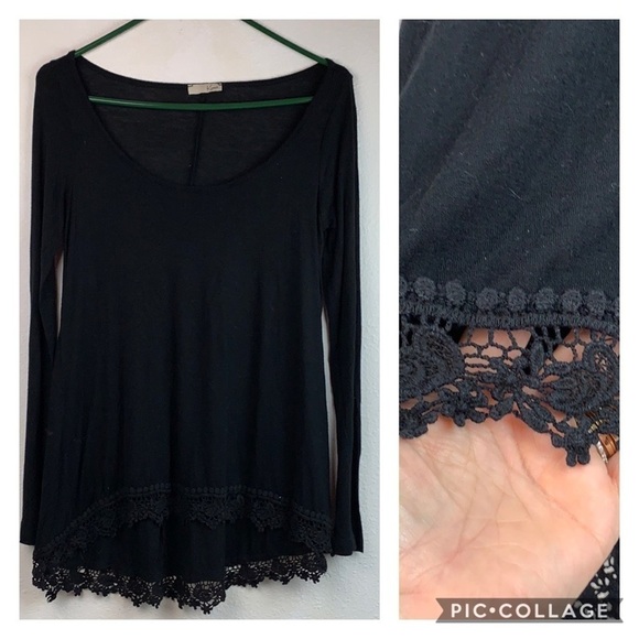 Kona tunic top high low crochet trim wide neck - Picture 2 of 9